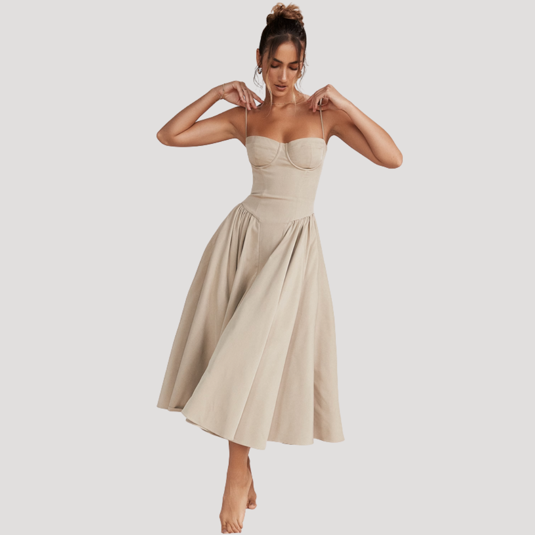 Women’s Spaghetti Strap Bustier Midi Dress