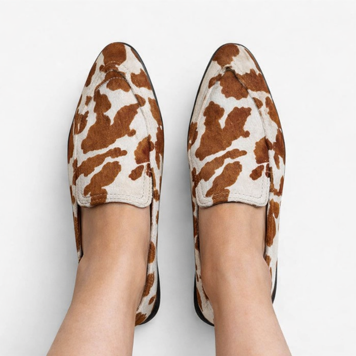 Women’s Square Toe Slip-On Loafers with Multi-Tone Patch Pattern