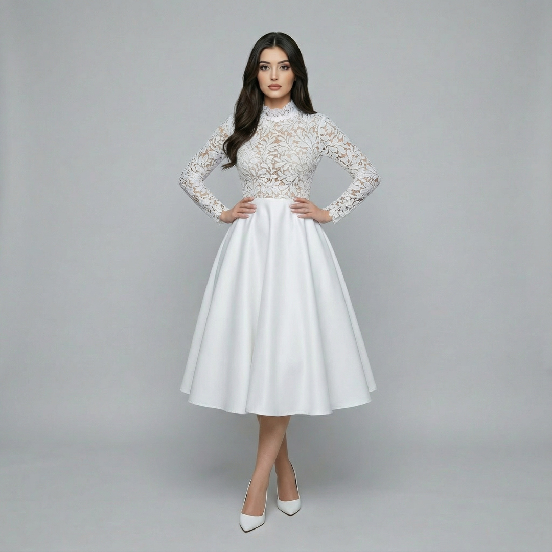 Women’s Long Sleeve Lace Bodice Midi Dress
