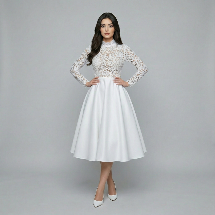 Women’s Long Sleeve Lace Bodice Midi Dress