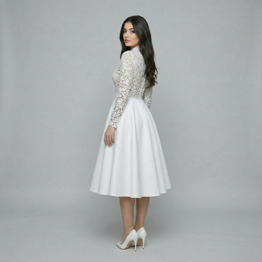 Women’s Long Sleeve Lace Bodice Midi Dress