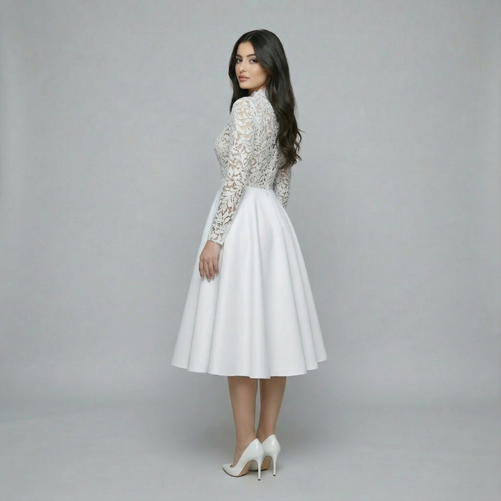 Women’s Long Sleeve Lace Bodice Midi Dress