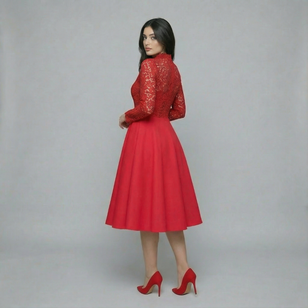 Women’s Long Sleeve Lace Bodice Midi Dress