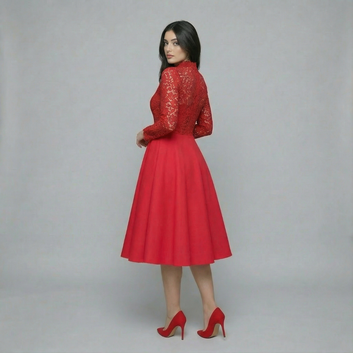 Women’s Long Sleeve Lace Bodice Midi Dress
