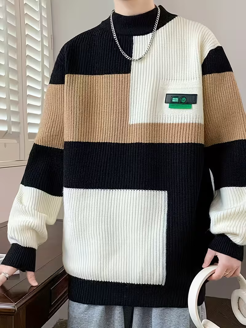 Men’s High-Collar Textured Sweater