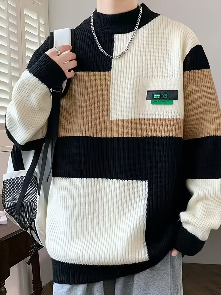 Men’s High-Collar Textured Sweater
