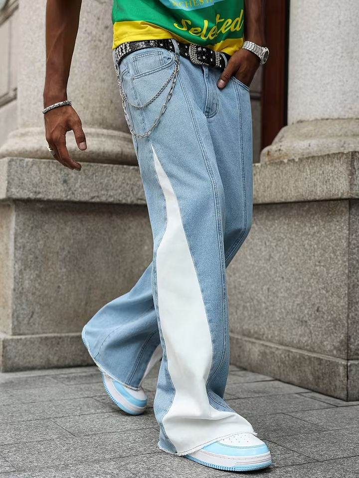 Men’s Wide-Leg Pants with Contrasting Panel