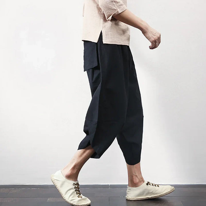 Men’s Cropped Drawstring Pants with Tapered Hem