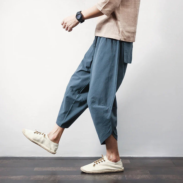 Men’s Cropped Drawstring Pants with Tapered Hem