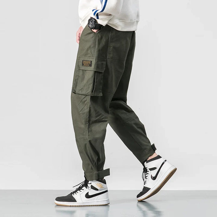 Men’s Cargo Jogger Pants with Drawstring Waist and Flap Pockets