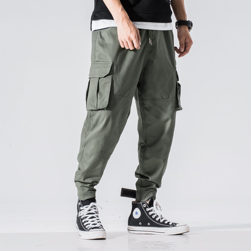 Men’s Cargo Jogger Pants with Drawstring Waist and Flap Pockets