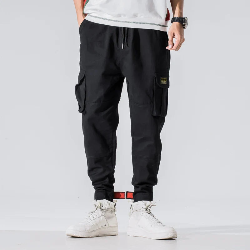 Men’s Cargo Jogger Pants with Drawstring Waist and Flap Pockets