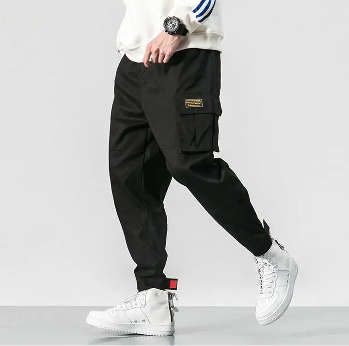 Men’s Cargo Jogger Pants with Drawstring Waist and Flap Pockets