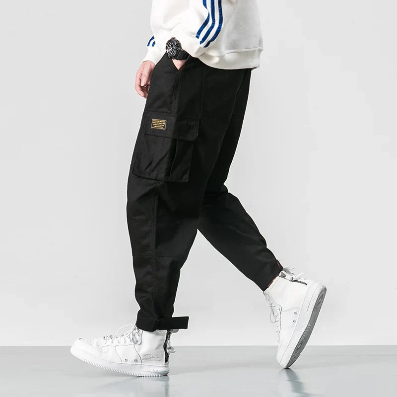 Men’s Cargo Jogger Pants with Drawstring Waist and Flap Pockets