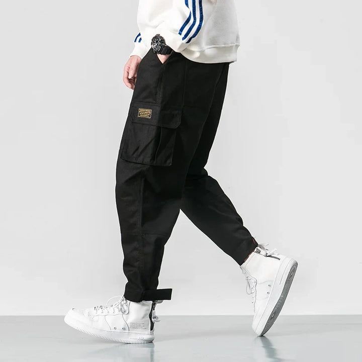 Men’s Cargo Jogger Pants with Drawstring Waist and Flap Pockets