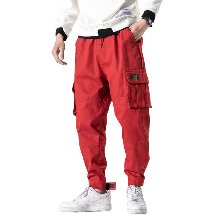 Men’s Cargo Jogger Pants with Drawstring Waist and Flap Pockets