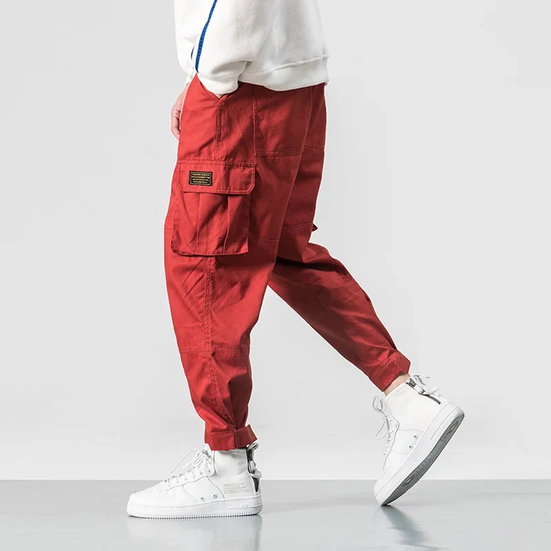 Men’s Cargo Jogger Pants with Drawstring Waist and Flap Pockets