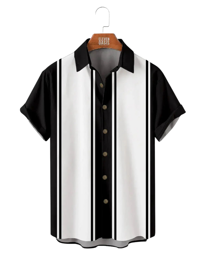 Men’s Classic Striped Bowling Style Short Sleeve Shirt