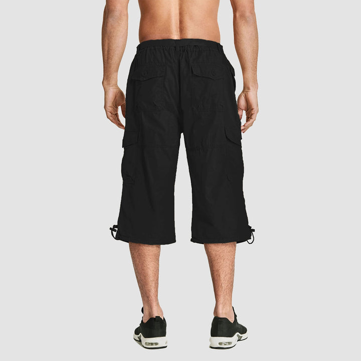 Men’s Knee-Length Cargo Shorts with Multiple Pockets and Adjustable Waist