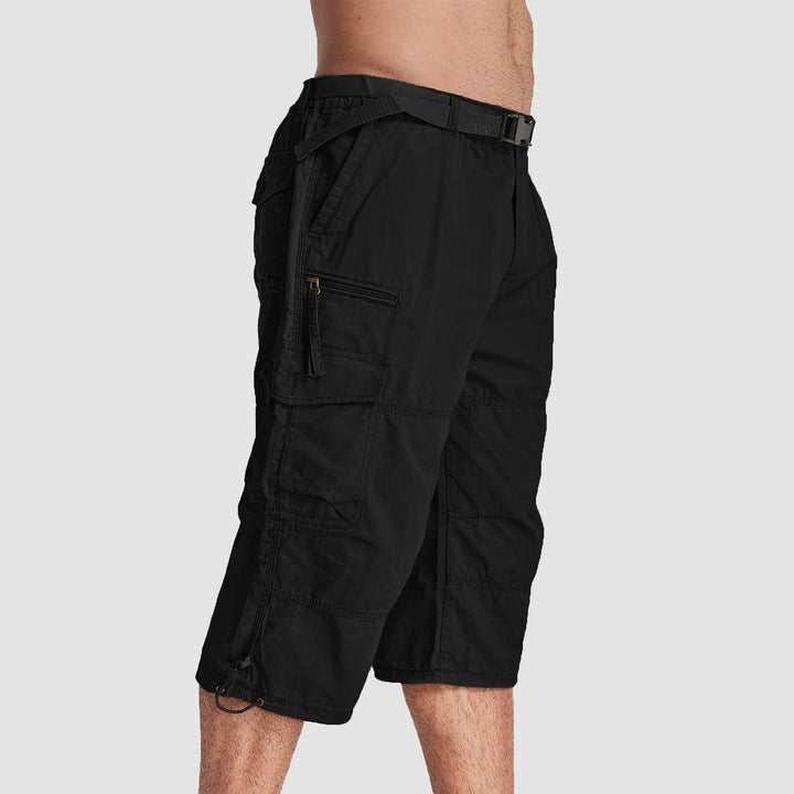 Men’s Knee-Length Cargo Shorts with Multiple Pockets and Adjustable Waist