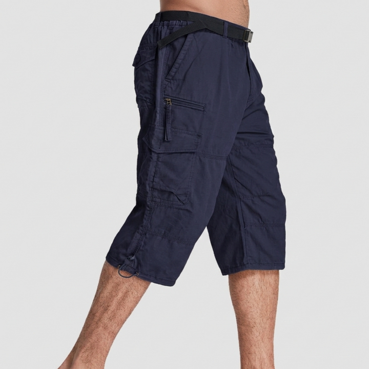 Men’s Knee-Length Cargo Shorts with Multiple Pockets and Adjustable Waist