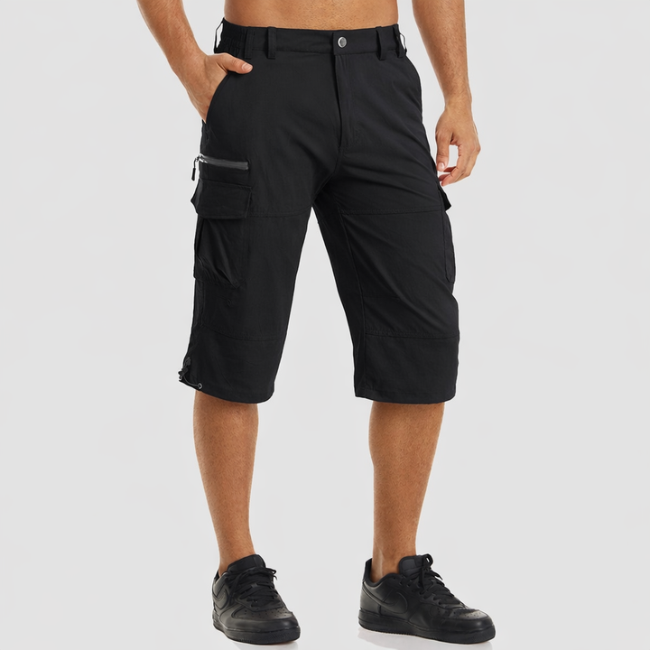 Men’s Knee-Length Cargo Shorts with Zippered and Flap Pockets