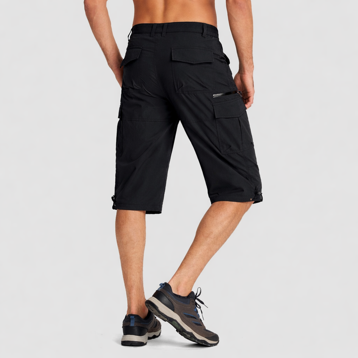Men’s Knee-Length Cargo Shorts with Zippered and Flap Pockets