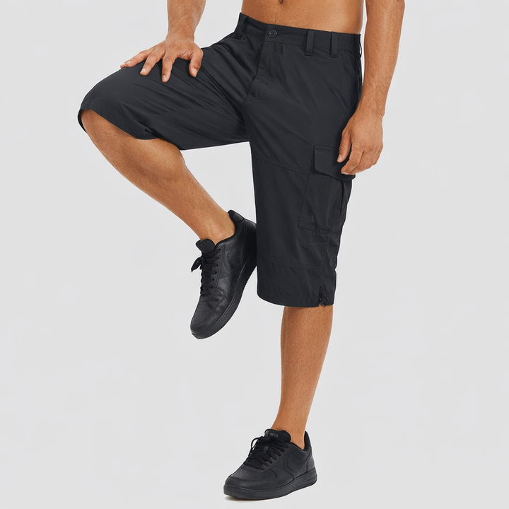 Men’s Knee-Length Cargo Shorts with Zippered and Flap Pockets