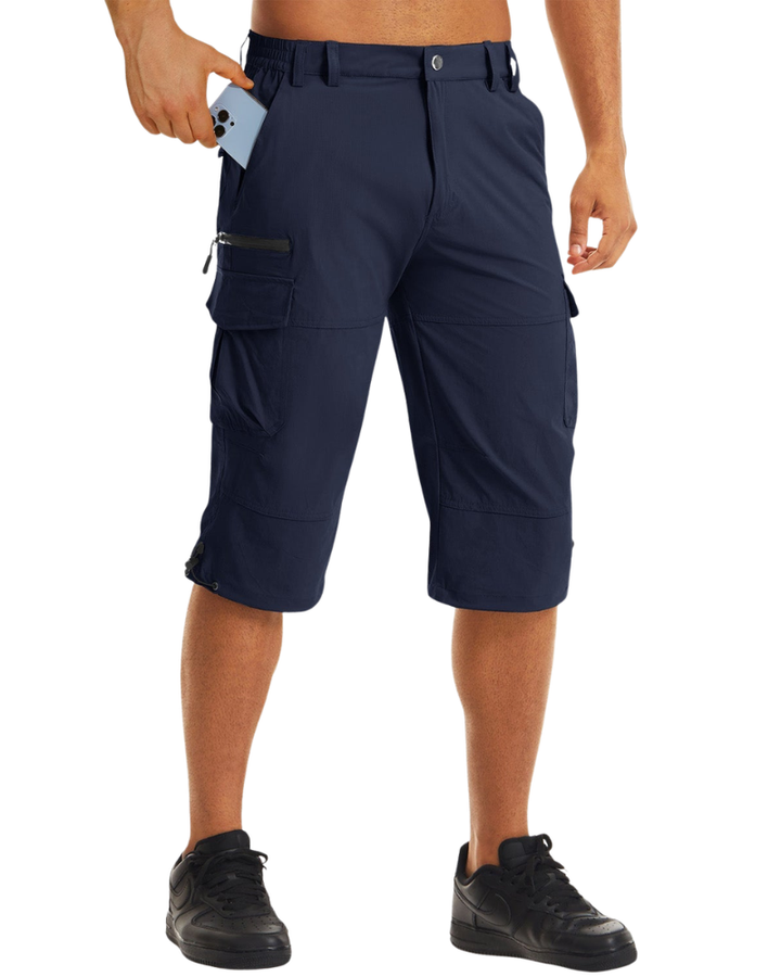 Men’s Knee-Length Cargo Shorts with Zippered and Flap Pockets