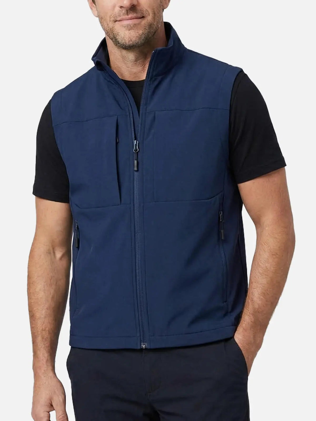 Men's Sleeveless Zip-Up Vest with Stand Collar and Mesh Lining