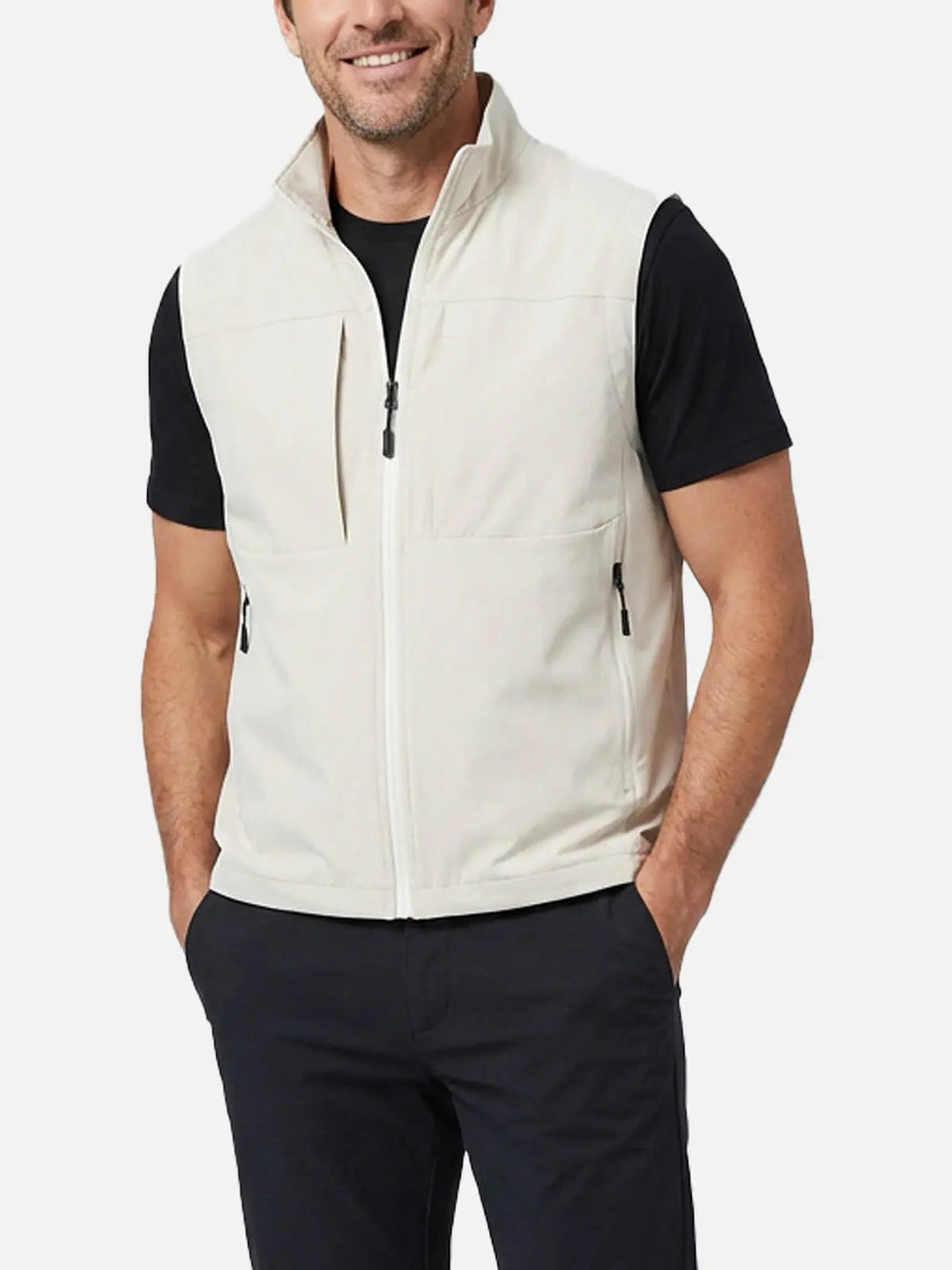 Men's Sleeveless Zip-Up Vest with Stand Collar and Mesh Lining