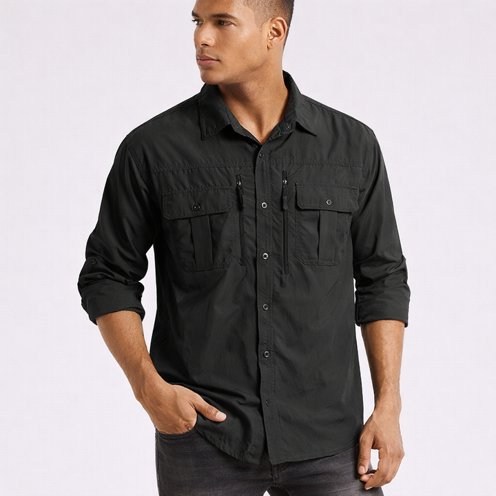 Men’s Long Sleeve Button-Down Shirt with Multiple Chest Pockets