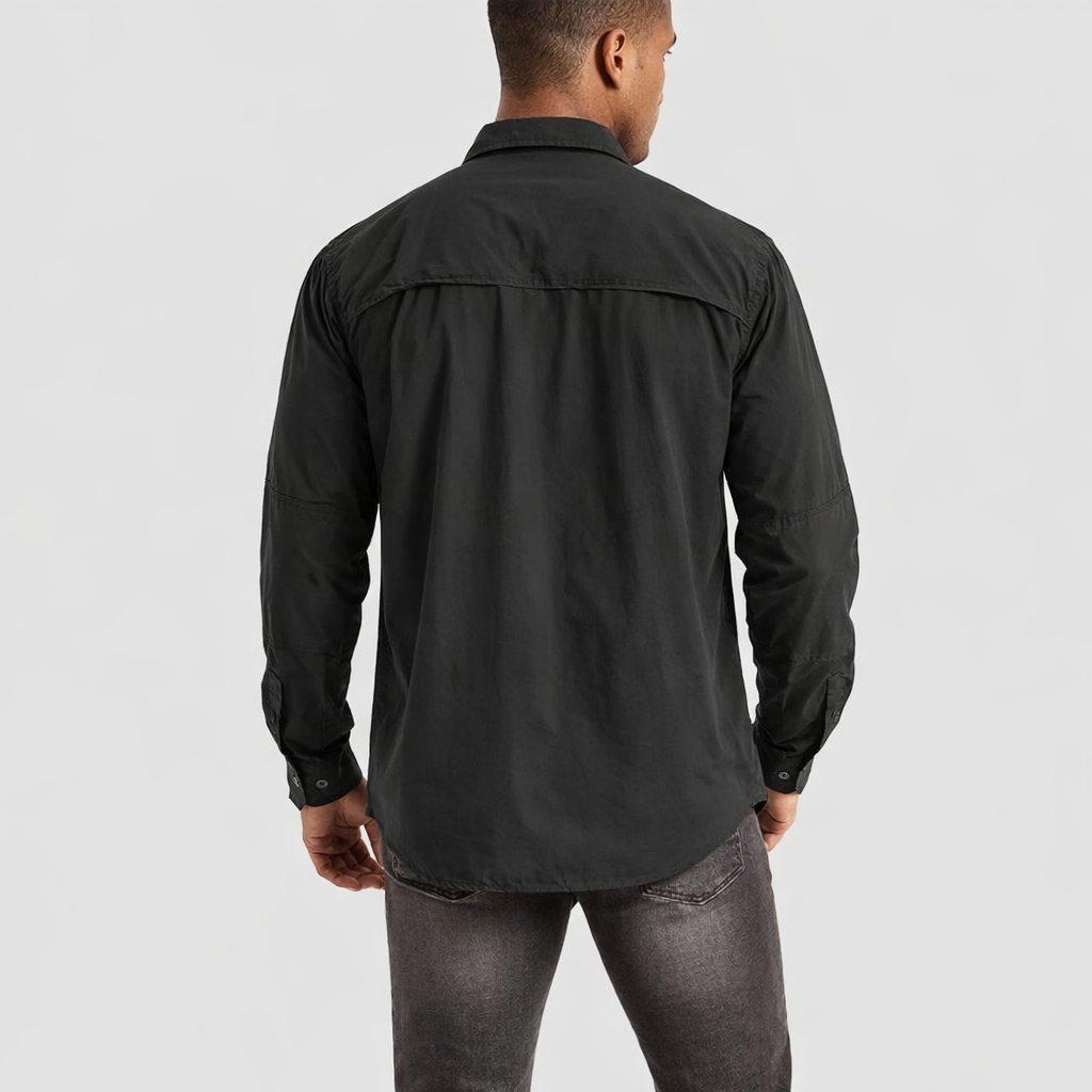 Men’s Long Sleeve Button-Down Shirt with Multiple Chest Pockets