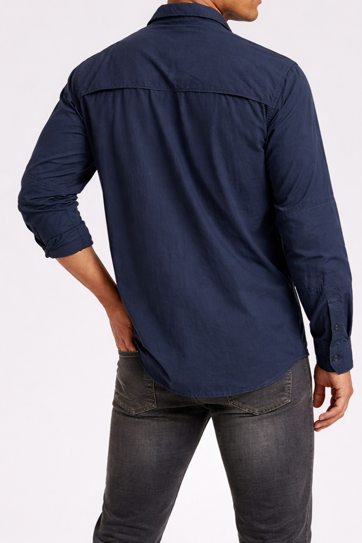 Men’s Long Sleeve Button-Down Shirt with Multiple Chest Pockets