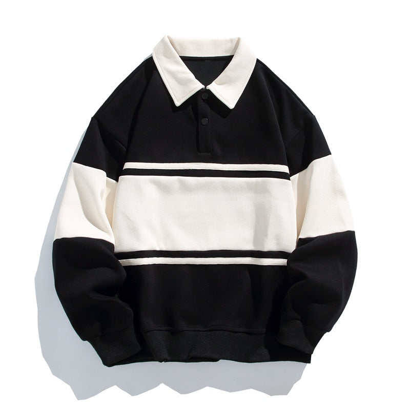 Men’s Long Sleeve Colour Block Polo Sweatshirt with Button Placket