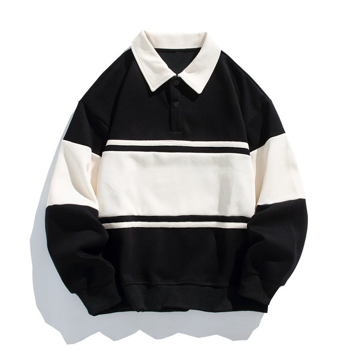 Men’s Long Sleeve Colour Block Polo Sweatshirt with Button Placket