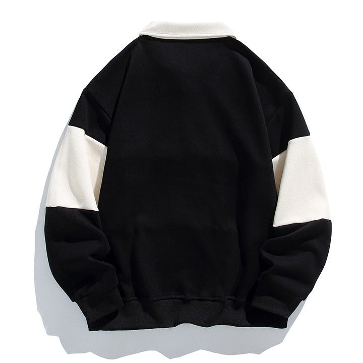Men’s Long Sleeve Colour Block Polo Sweatshirt with Button Placket