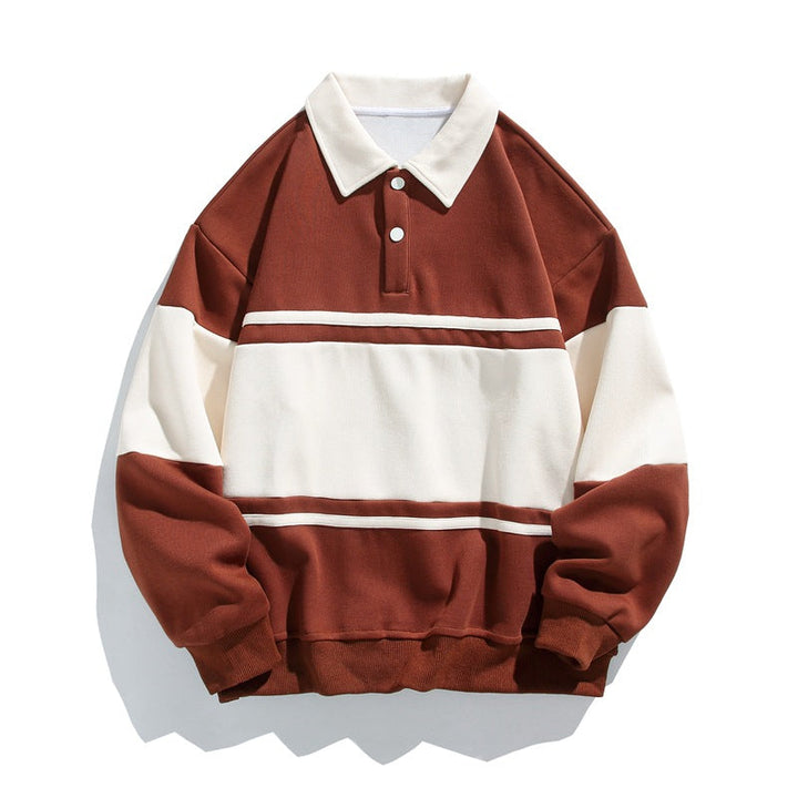 Men’s Long Sleeve Colour Block Polo Sweatshirt with Button Placket