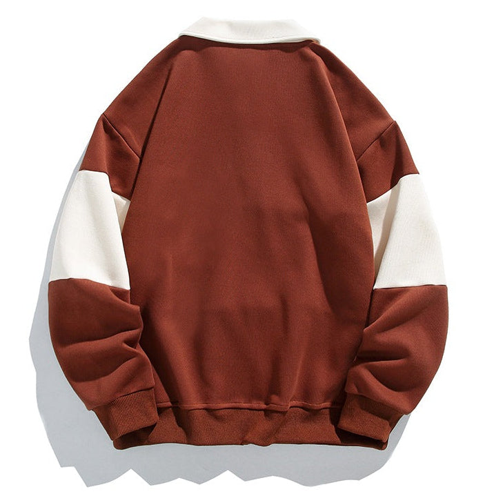 Men’s Long Sleeve Colour Block Polo Sweatshirt with Button Placket