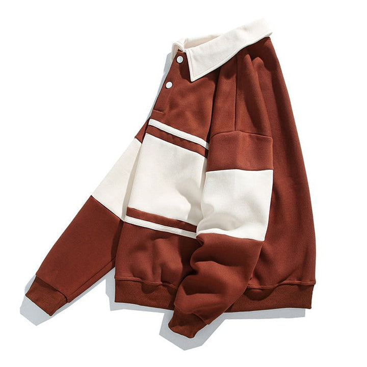 Men’s Long Sleeve Colour Block Polo Sweatshirt with Button Placket