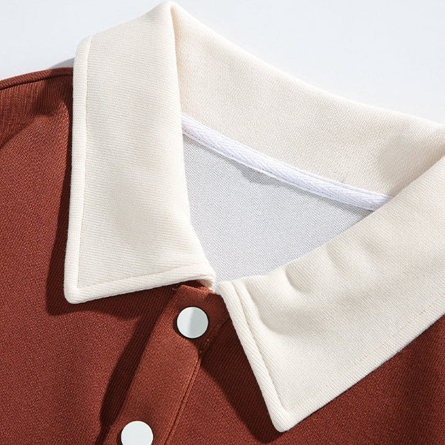 Men’s Long Sleeve Colour Block Polo Sweatshirt with Button Placket