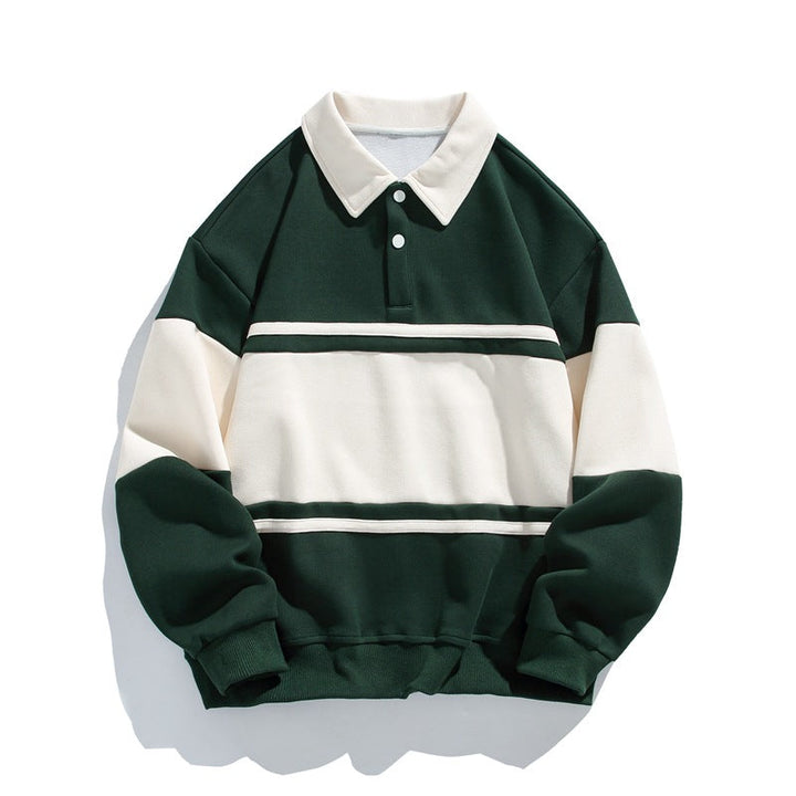 Men’s Long Sleeve Colour Block Polo Sweatshirt with Button Placket