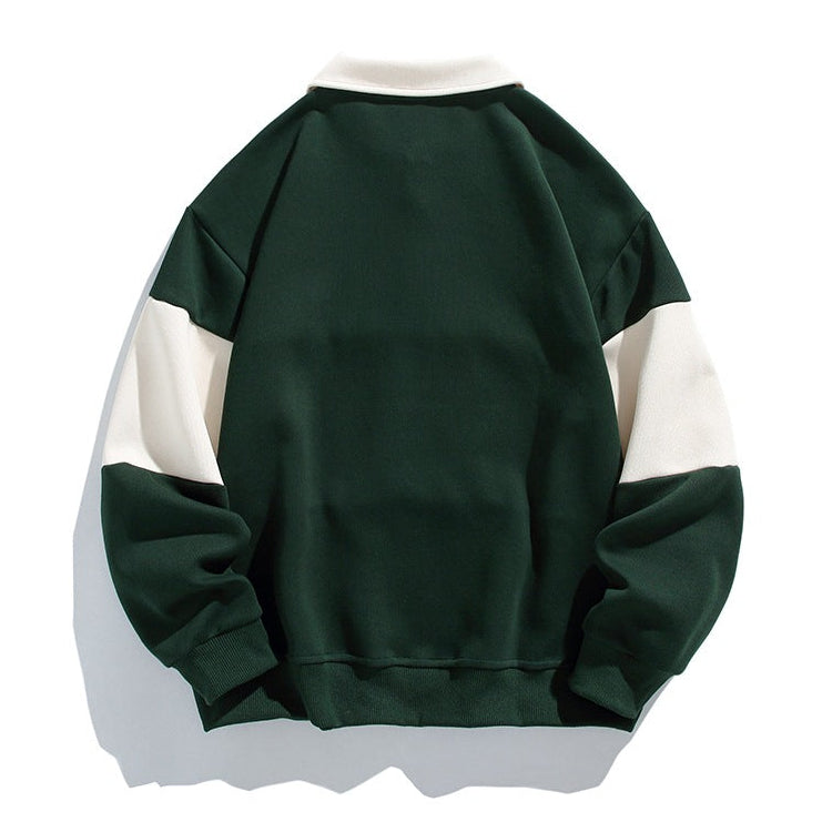 Men’s Long Sleeve Colour Block Polo Sweatshirt with Button Placket