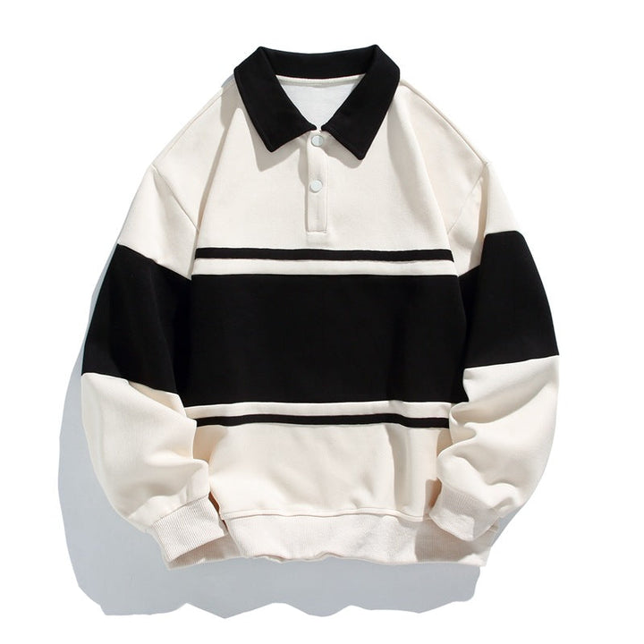 Men’s Long Sleeve Colour Block Polo Sweatshirt with Button Placket