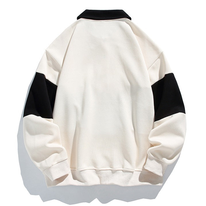 Men’s Long Sleeve Colour Block Polo Sweatshirt with Button Placket