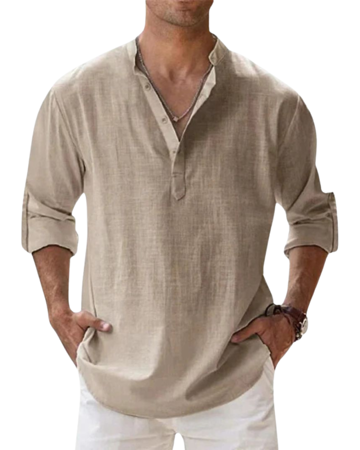 Men’s Long Sleeve Linen Polo Shirt