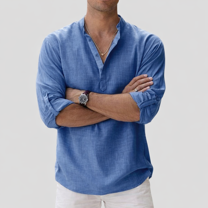 Men’s Long Sleeve Linen Polo Shirt
