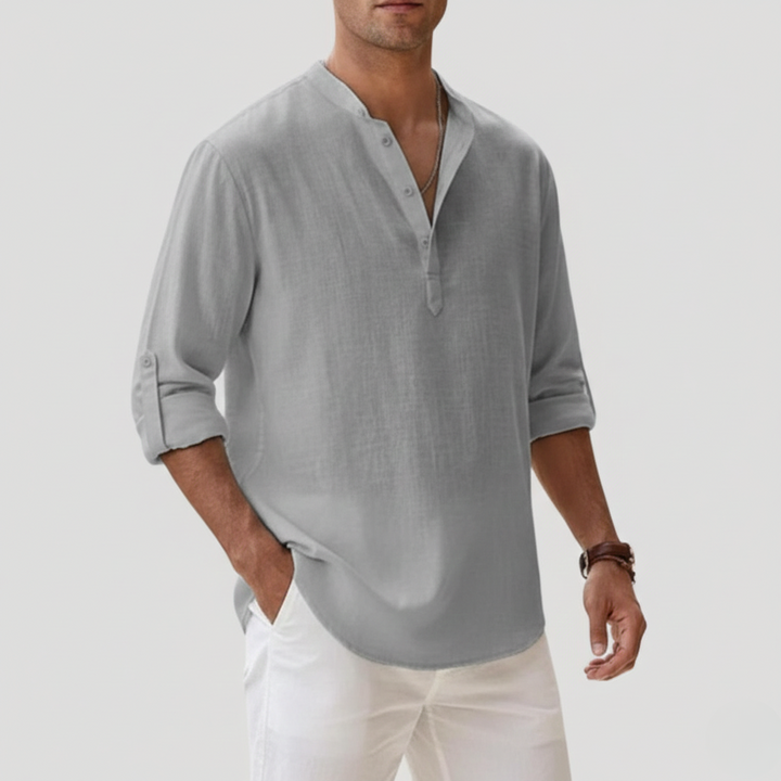 Men’s Long Sleeve Linen Polo Shirt