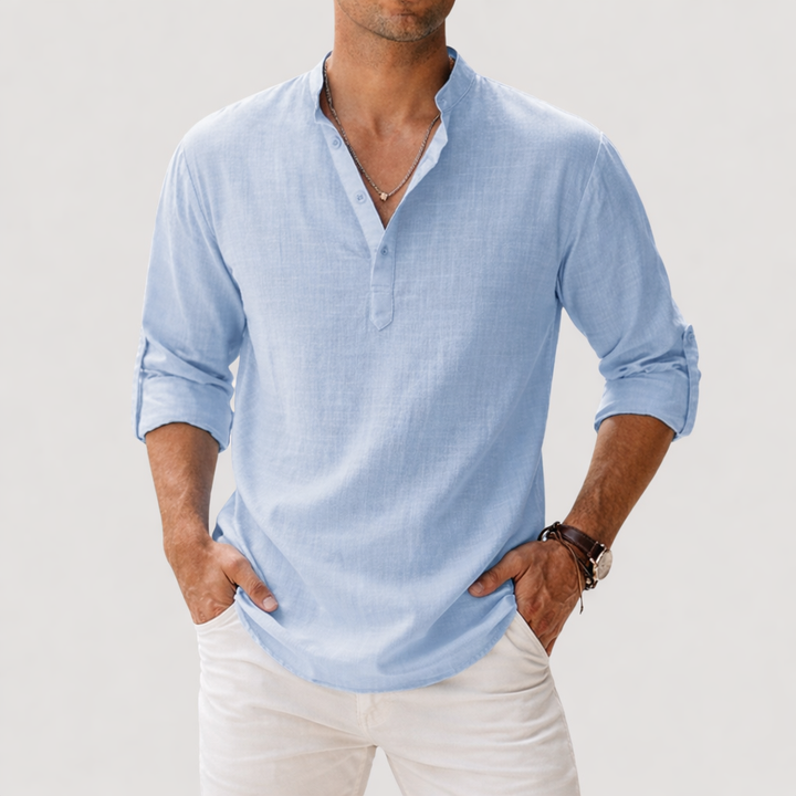 Men’s Long Sleeve Linen Polo Shirt
