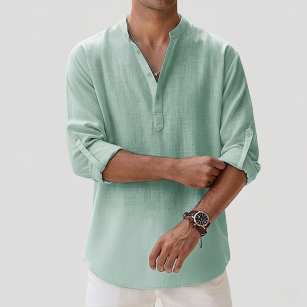 Men’s Long Sleeve Linen Polo Shirt